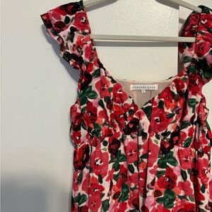 Endless Rose red/pink floral print maxi dress with ruffle straps and v-neckline